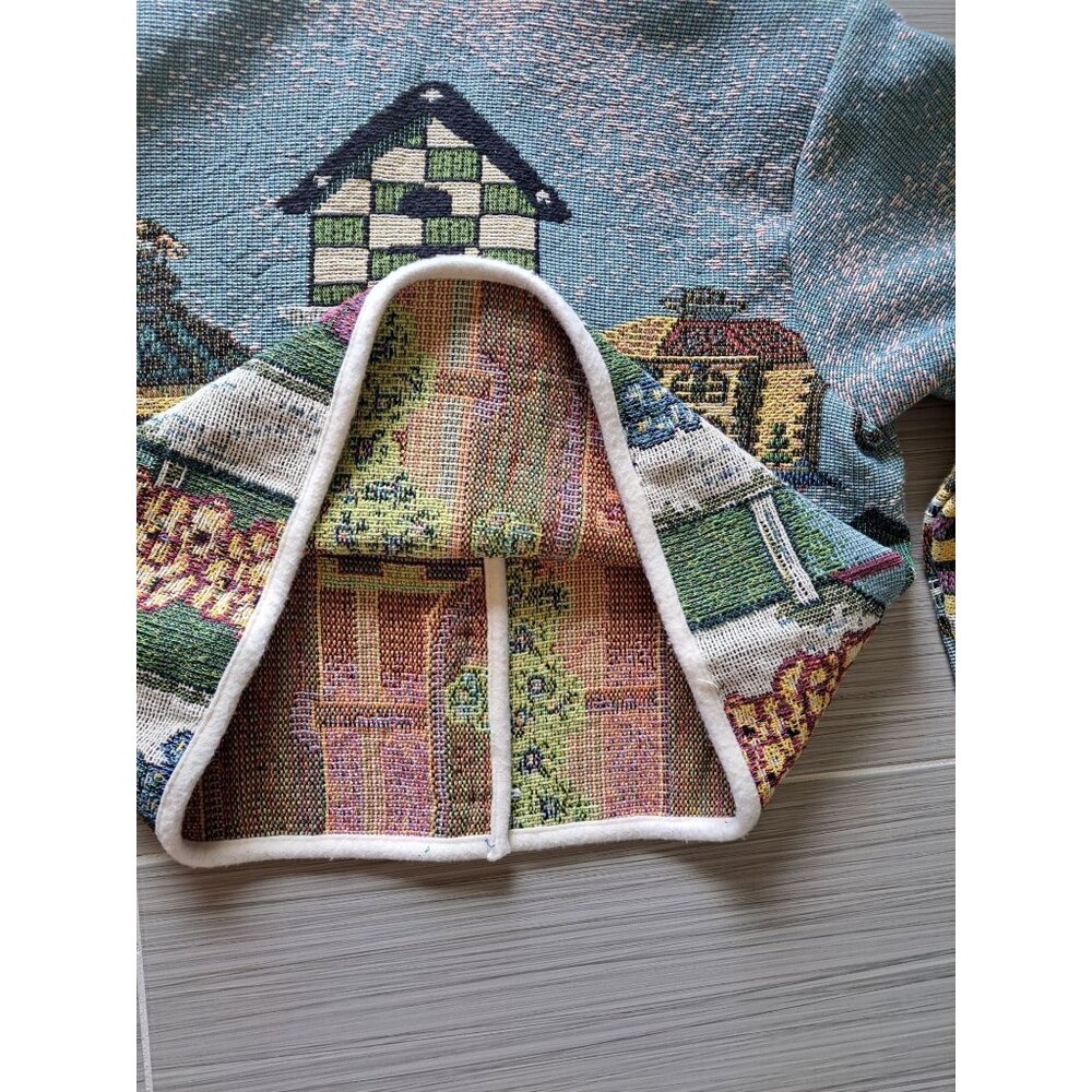 Vtg Birdhouse Tapestry Knit Cardigan Jacket Women's XL Sugar Street Artsy Whimsy - Picture 12 of 12